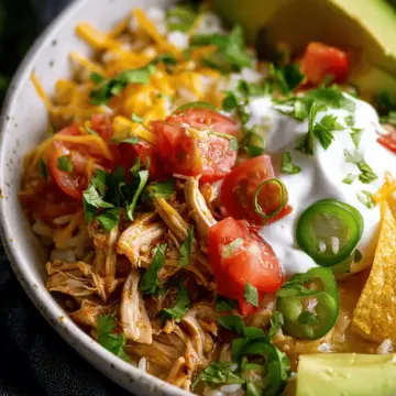 Slow Cooker White Chicken Chili Burrito Bowls