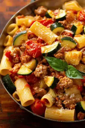 Rigatoni with Sausage, Tomatoes, and Zucchini