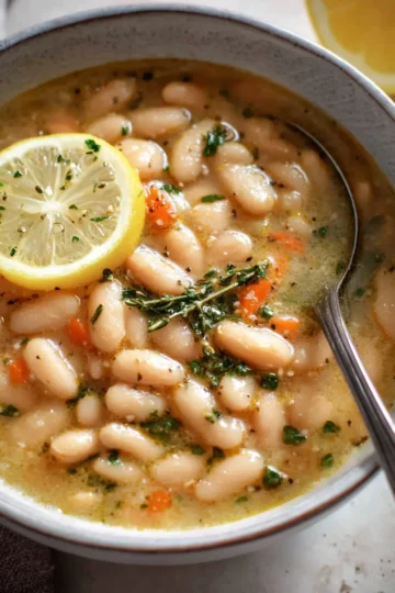 Greek White Bean Soup With Garlic & Lemon