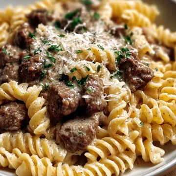 Beef and Rotini in Garlic Parmesan Sauce