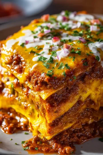New Mexico Style Stacked Red Enchiladas