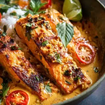 Coconut Curry Salmon with Garlic Butter.