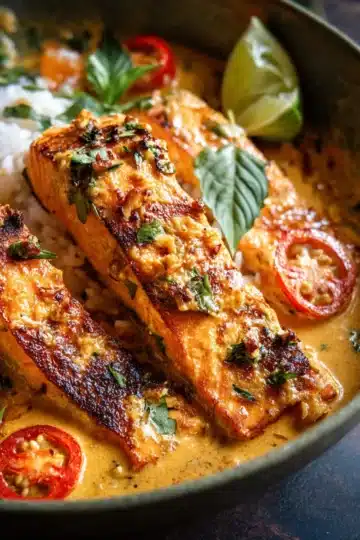 Coconut Curry Salmon with Garlic Butter.