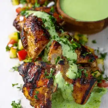 Peruvian grilled chicken with creamy green sauce & special marinade