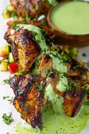 Peruvian grilled chicken with creamy green sauce & special marinade