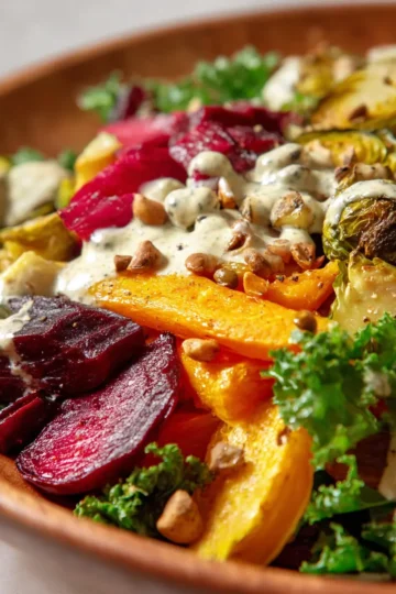 Winter Roasted Vegetable Salad with Lemon Tahini Dressing