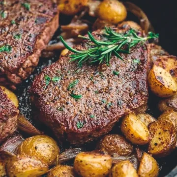 Pan-Seared Steak with Potatoes and Onions