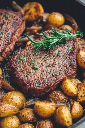 Pan-Seared Steak with Potatoes and Onions