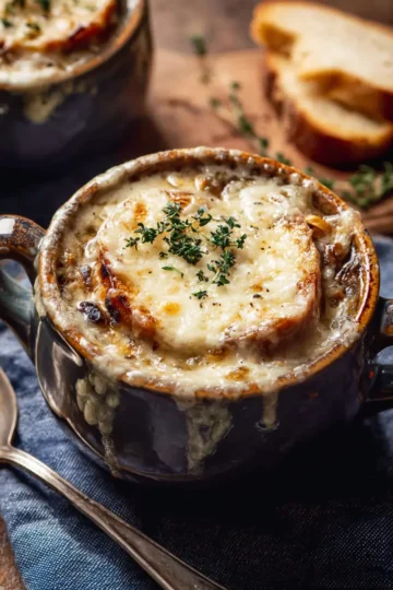 Creamy French Onion and Mushroom Soup.