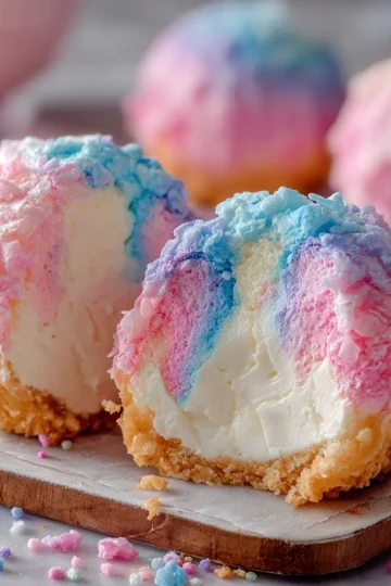 Crispy Cotton Candy Cheesecake Bombs