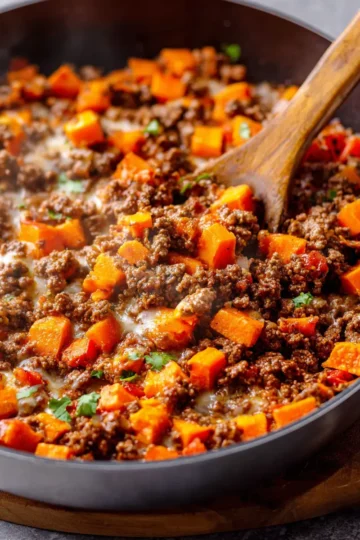 Southwest Ground Beef and Sweet Potato Skillet