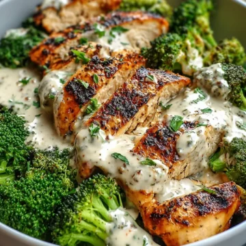 Grilled Chicken & Broccoli Bowls with Creamy Garlic Sauce