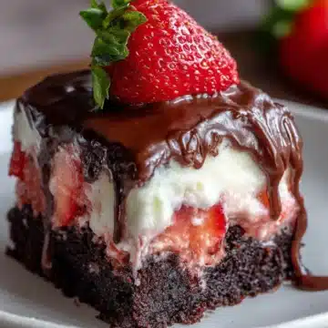 Chocolate Covered Strawberry Poke Cake