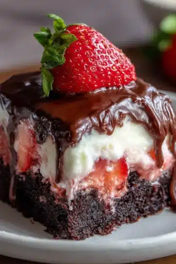 Chocolate Covered Strawberry Poke Cake