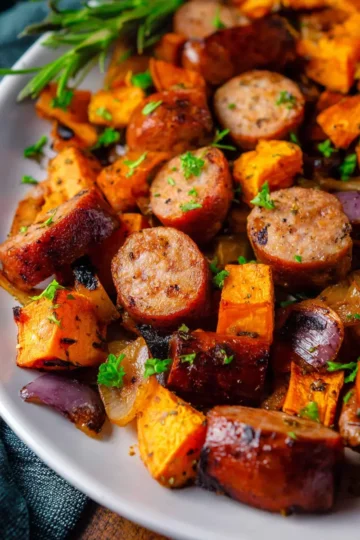 Sheet Pan Sausage and Sweet Potatoes