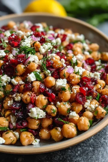 Feta and Cranberry Chickpeas with Lemon Vinaigrette