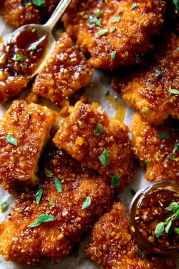 Baked Crunchy Hot Honey Chicken.