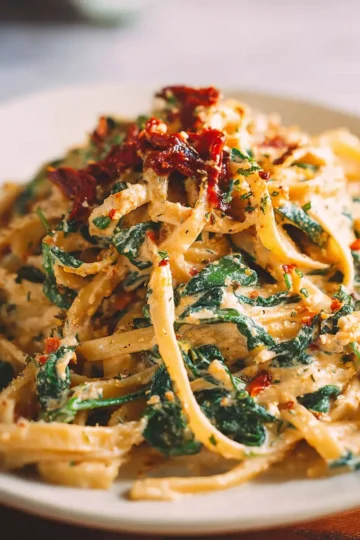 Linguine with Spinach and Sun-Dried Tomato Cream Sauce
