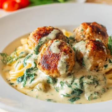 Chicken Ricotta Meatballs with Spinach Alfredo Sauce