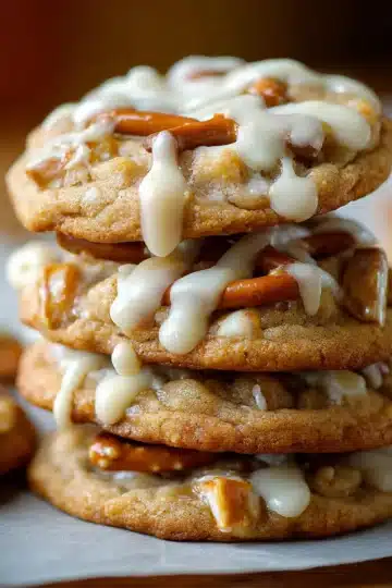 White Chocolate Caramel Pretzel Cookies