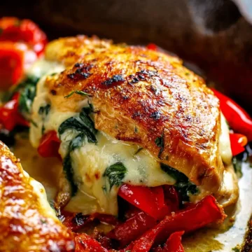 Roasted Red Pepper Spinach Mozzarella Stuffed Chicken