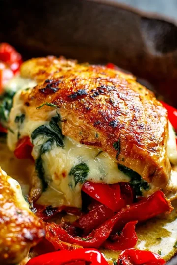 Roasted Red Pepper Spinach Mozzarella Stuffed Chicken