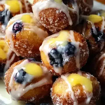 Blueberry Cake Donut Holes with Citrus Glaze & Lemon Curd