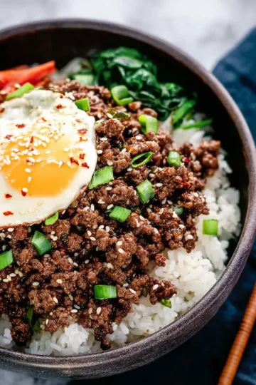 Korean Ground Beef and Rice Bowls