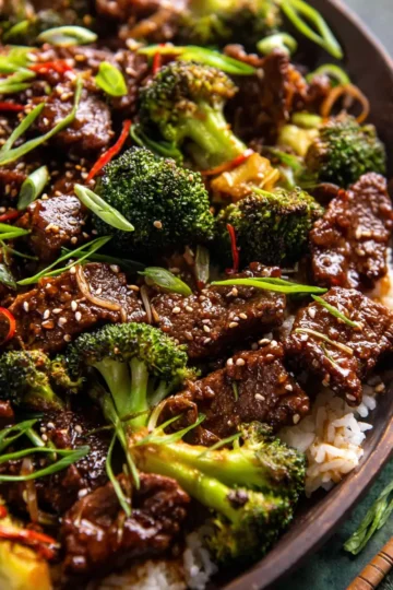 Sheet Pan Spicy Ginger Sesame Beef and Broccoli.