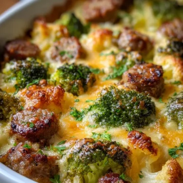 Keto Broccoli and Cauliflower Au Gratin with Sausage