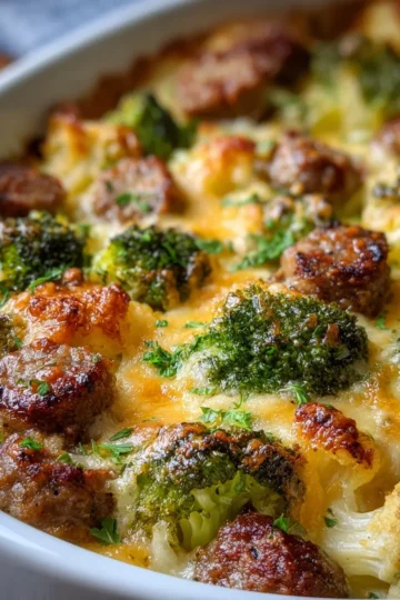 Keto Broccoli and Cauliflower Au Gratin with Sausage