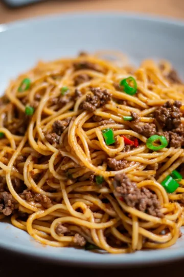 Asian Ground Beef Spaghetti