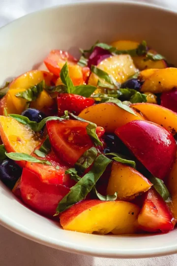 Honey Lime Basil Peach Fruit Salad
