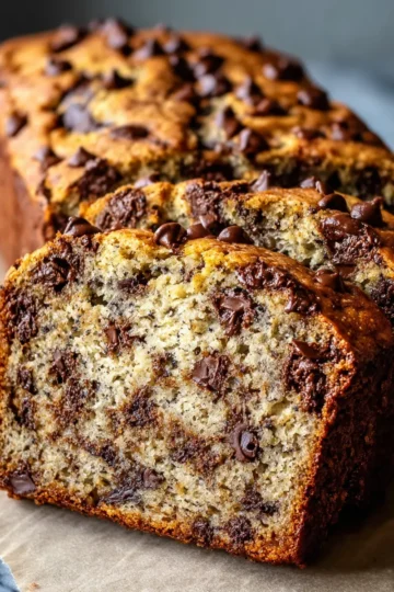 High Protein Greek Yogurt Banana Bread with Chocolate Chip Layers